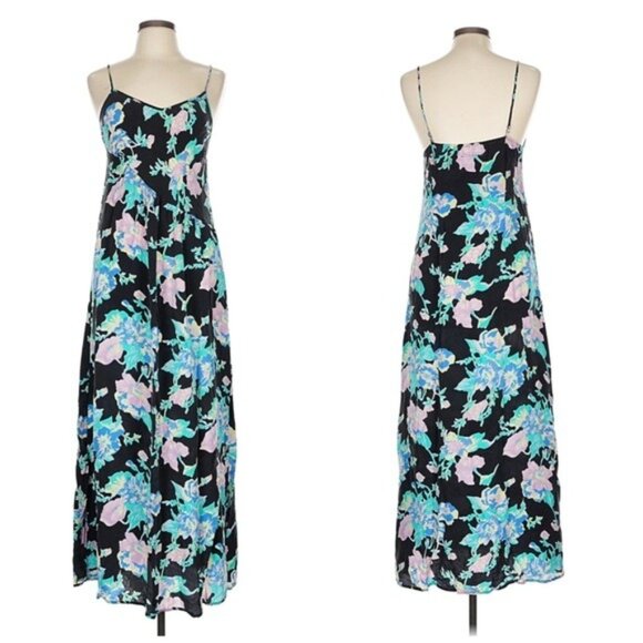 Yumi Kim Y2K Silk Floral Maxi Dress Spaghetti Strap Slit XS Boho Fairycore - Picture 1 of 15